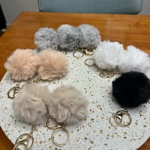 Faux Fur Pom Pom Keychains- Winner’s Choice - Gray, White, Black, Tan